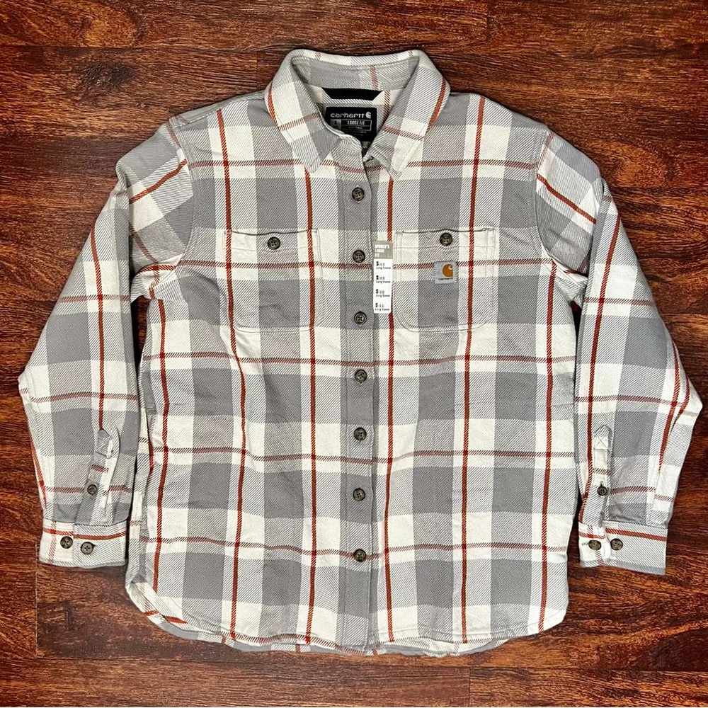 Women’s Size S Carhartt Heavyweight Twill Flannel Long Sleeve Plaid Shirt Jacket